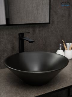 Раковина Gid N9102bg 53383 накладная черная графит 42x42x15